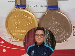 तीनथानाका जिम्न्यास्ट रिकेश तामाङलाई नवाैं राष्ट्रिय खेलकुदमा एक स्वर्ण, एक रजत