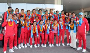 साफ च्याम्पियनसिप उपविजेता यू-२० महिला टिम स्वदेश फिर्ता