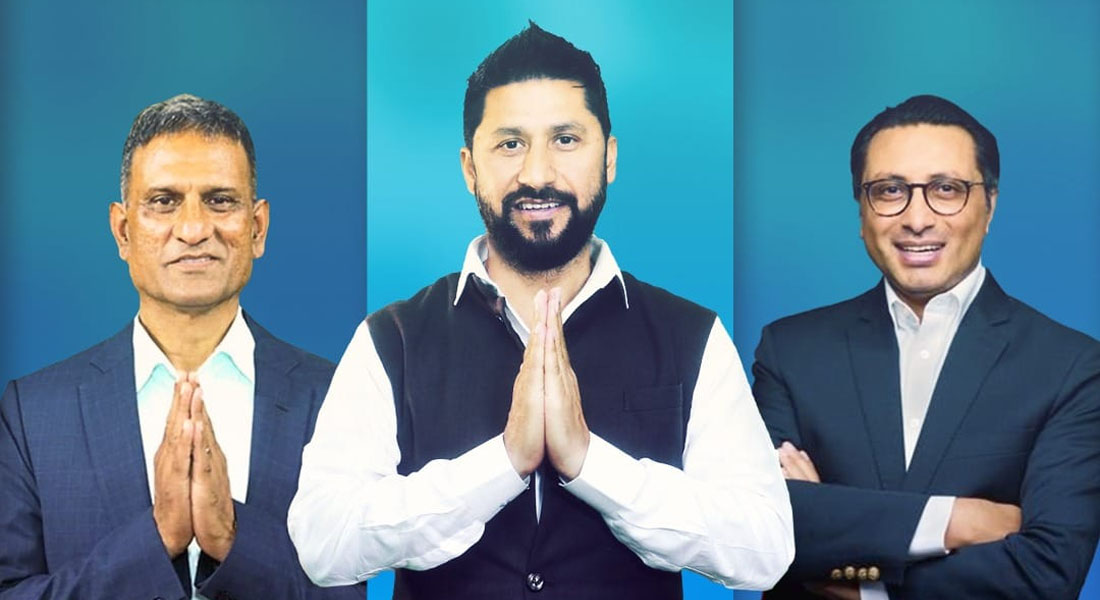 संयुक्त पत्रकार सम्मेलनको आयोजना गर्दै अर्थशास्त्री, पूर्व सञ्चारकर्मी तथा पूर्व प्रहरी