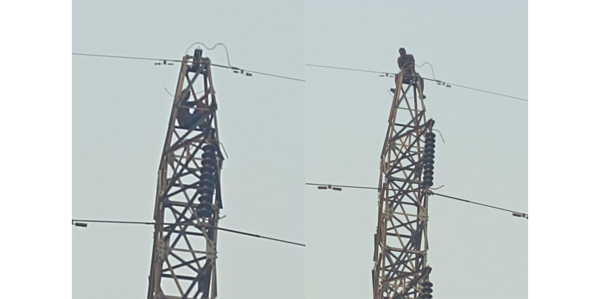 मोरङ ११ घण्टापछि हाइटेन्सन लाइनको पोलबाट ओर्लिए युवक