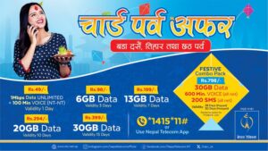 टेलिकमको दशैँ अफर: ३० जीबी डाटा ३ सय ९९ रुपैयाँमै, रिचार्जमा बोनस