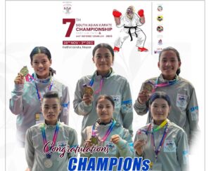 साताैं दक्षिण एसियाली कराँते च्याम्पियनसिपः चन्द्रागिरिका खेलाडीलाई स्वर्ण पदकको ओइरो