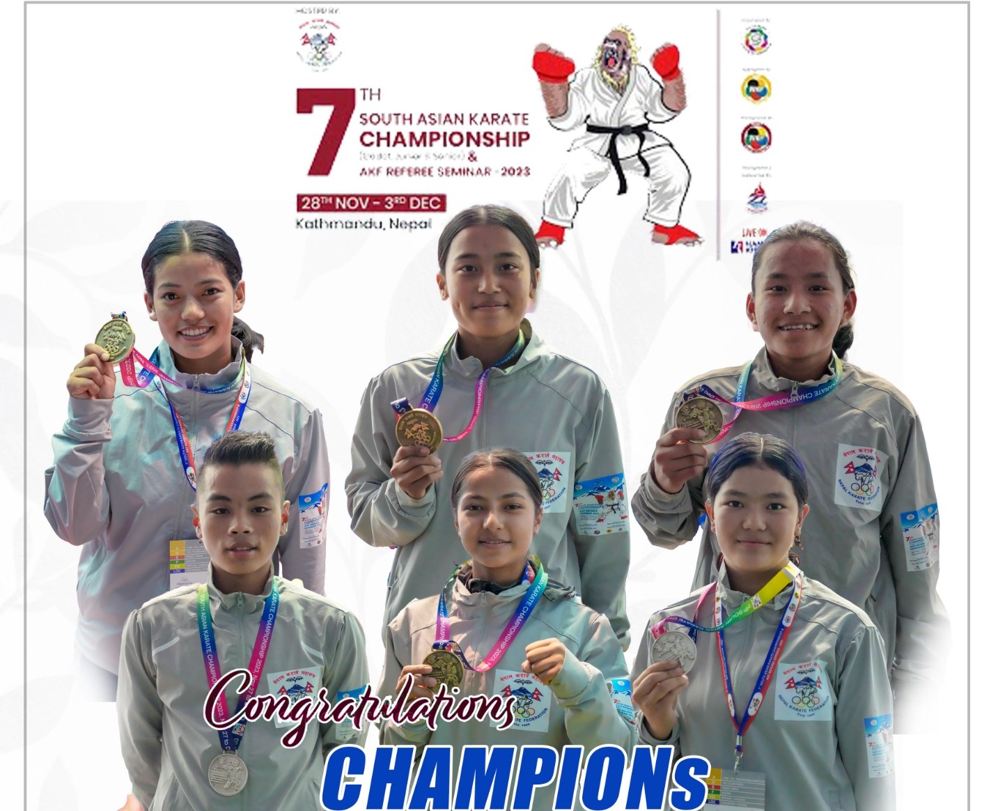 साताैं दक्षिण एसियाली कराँते च्याम्पियनसिपः चन्द्रागिरिका खेलाडीलाई स्वर्ण पदकको ओइरो