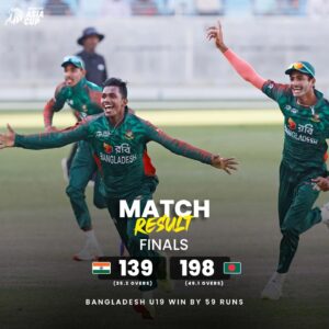 यू-१९ पुरुष एसिया कप क्रिकेटः भारतलाई हराउँदै बंगलादेश बन्यो च्याम्पियन