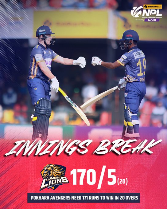 नेपाल प्रिमिय लिग क्रिकेटः लुम्बिनीले पोखरालाई दियो १७१ रनको लक्ष्य
