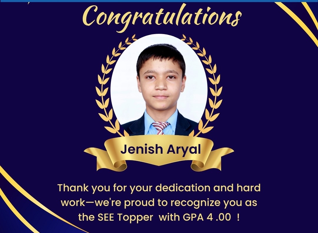 एसइई-२०८१ः सतुङ्गलस्थित जेसिस स्कुलका जेनिशले प्राप्त गरे ४ जीपीए