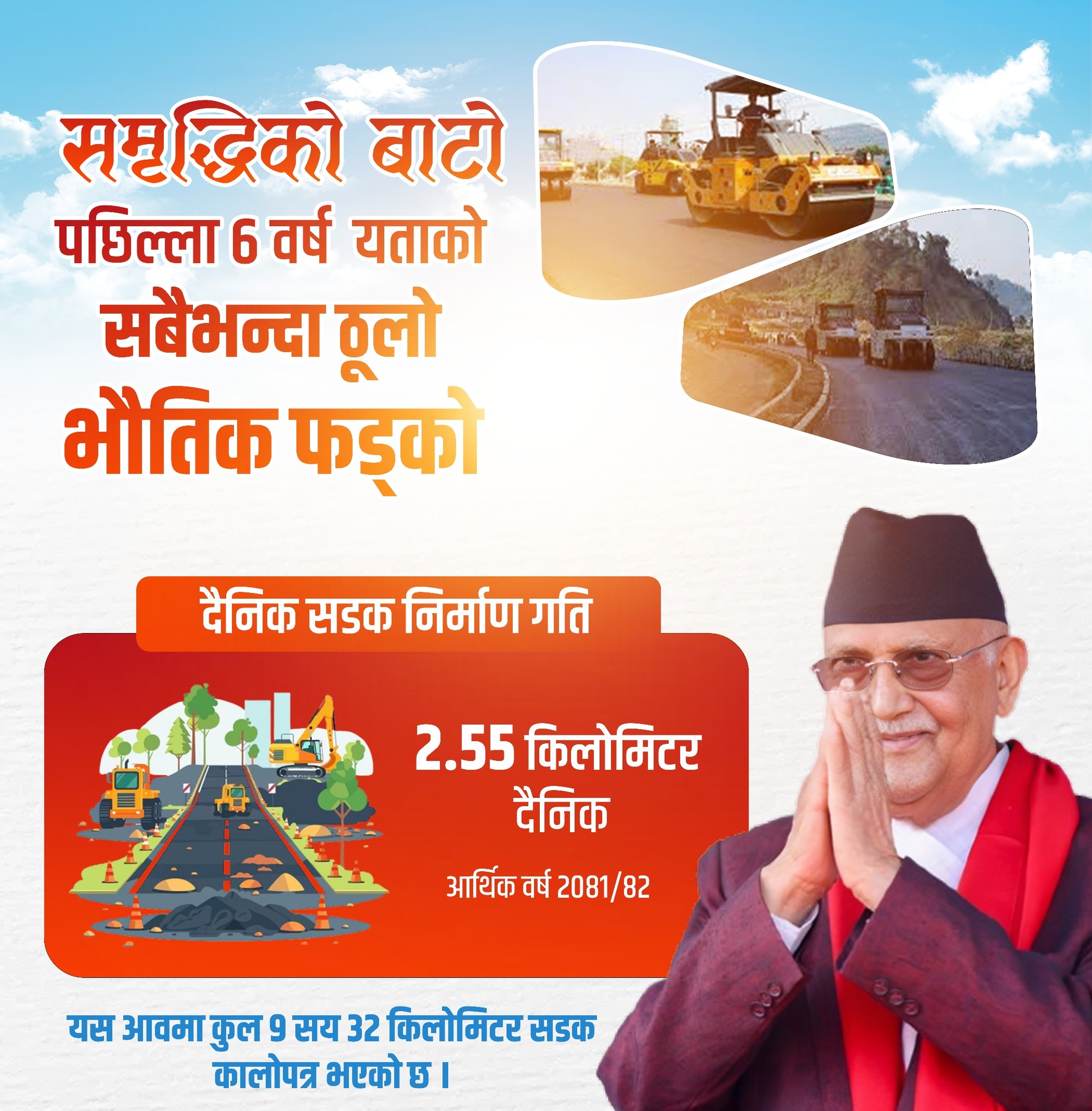 आर्थिक वर्ष २०८१-८२ मा दैनिक २.५५ किलोमिटर सडक निर्माण भएको छ- प्रधानमन्त्री ओली