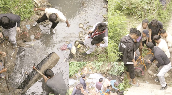 बलम्बुमा पुरिएको अवस्थामा लिच्छविकालीन ढुंगेधारा भेटियो