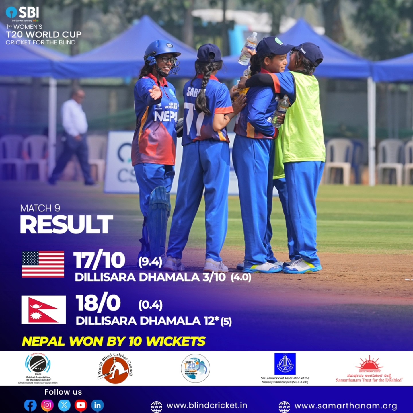 दृष्टिविहीन महिला टी-२० विश्वकप क्रिकेट: नेपाल सेमीफाइनलमा, अमेरिका १० विकेटले स्तब्ध