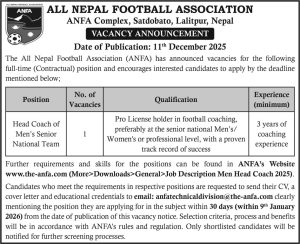 एन्फाले खुलायो राष्ट्रिय पुरुष टिमको मुख्य प्रशिक्षकका लागि आवेदन