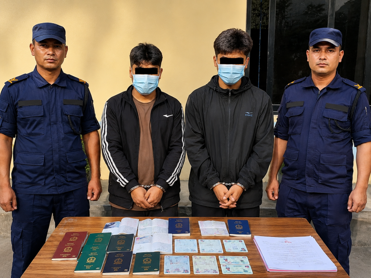 युरोपको भिसा लागेको २१ थान पासपोर्ट थानकोटबाट बरामद, २ जना पक्राउ
