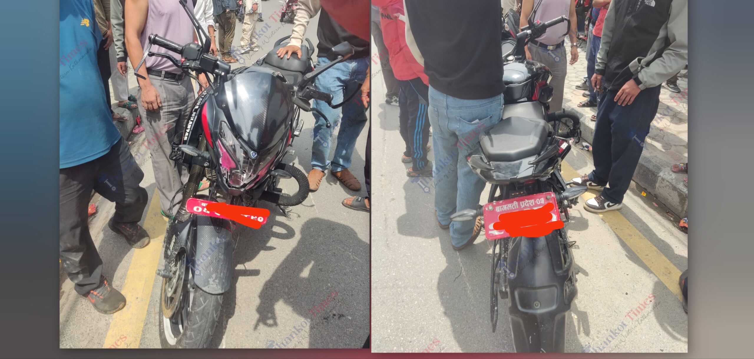 तिव्र गतिमा रहेको मोटरसाइकलले सतुङ्गल ओरालोमा पैदल यात्रीलाई ठक्कर दिएपछि….