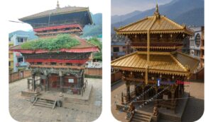 थानकोट महालक्ष्मी मन्दिर जिर्णोद्धार आजदेखि, झिंगटी हटाएर सुनाैलो धातुले छाना छाइने