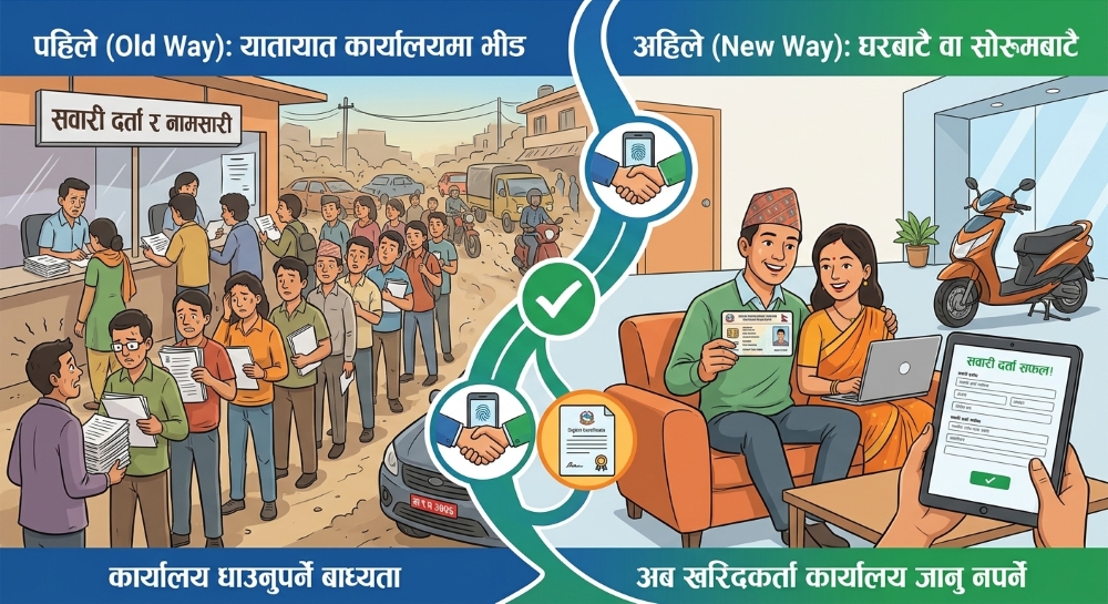 अब सवारी दर्ता र नामसारीका लागि अब खरिदकर्ता यातायात कार्यालय जानु नपर्ने